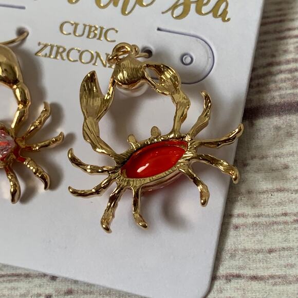Under The Sea Crab Earrings Cubic Zirconia Faux Pearl Fishhook Style Cancer - Picture 7 of 9